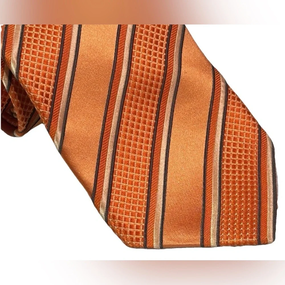 $250 NEW ERMENEGILDO ZEGNA TIE SILK ORANGE TANGERINE TONES DIAGONAL STRIPES